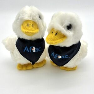 Aflac Talking Duck Lot 2 Plush 6" Toy Advertising Blue Bandana Audio Works Vtg
